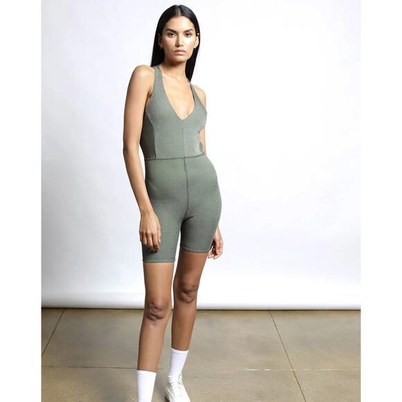 TWENTY MONTREAL Colorsphere Rib Romper XS Olive Biker Unitard Criss Cross Back - Picture 1 of 10